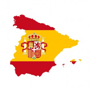 Spain map with spain flag inside. Vector illustration