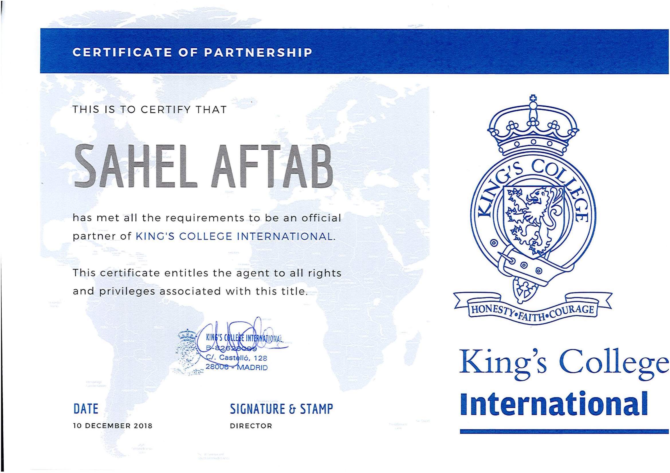 Certificate of partnership KCI- SAHEL AFTAB-1